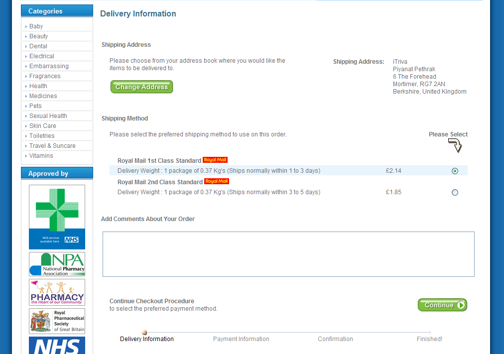 Check Delivery Address
