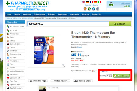 Placing an item in your cart